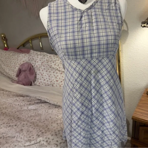 Y2K Blue Plaid Mini Dress - Picture 7 of 11